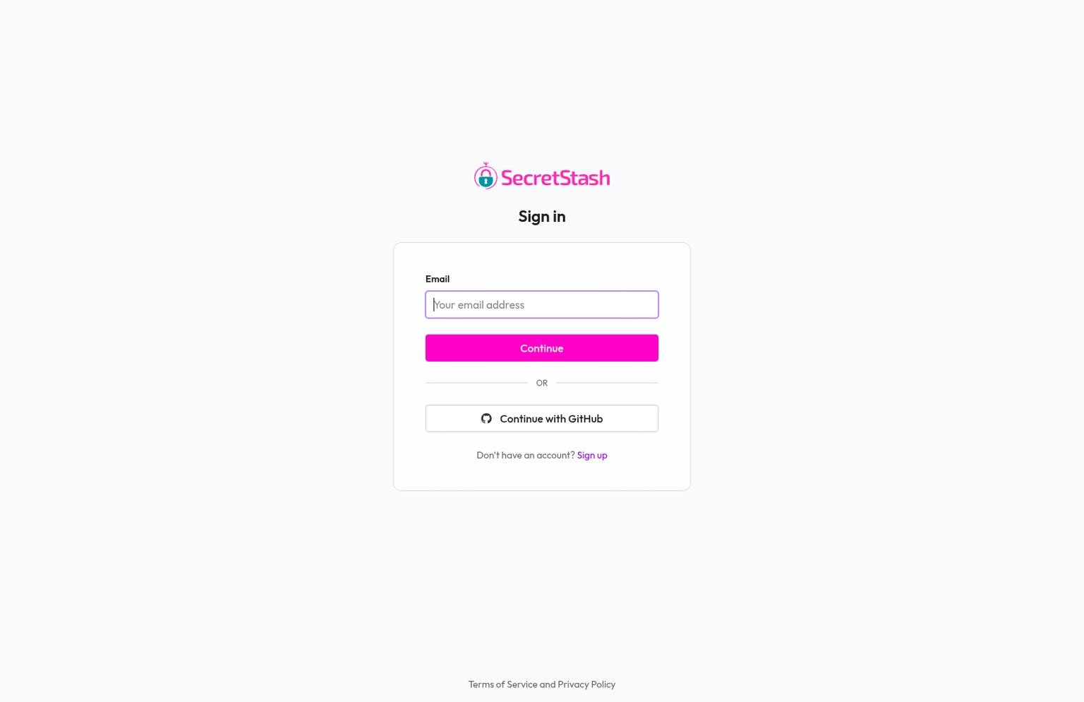 SecretStash sign-in page